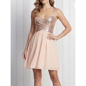 B2 Jasmine Sequin Bodice Chiffon Mini Dress Blush Pink Bridesmaid Wedding size 4